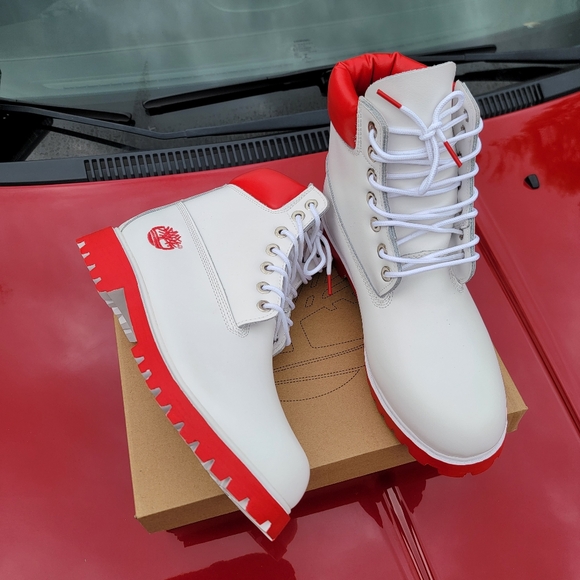 Red Timberland boots fashion Fire waterproof - Picture 3 of 7